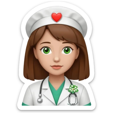 Brown hair Nurse with green heart and Gypsophila surround her head sticker