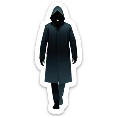 Icon for Thriller Movie: A dramatic movie poster-style design with dark, moody lighting. Include a shadowy figure, eerie silhouettes, and tense elements like a flickering street lamp, a lone figure walking through fog, and a tense cityscape. Intense, suspenseful atmosphere. Transparent background. sticker