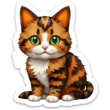 A high-resolution photo-realistic digital illustration of a brown multicoloured  tortoiseshell cat kitten, chest upward sticker