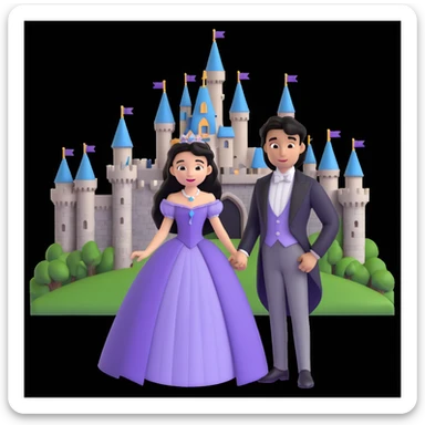 prince and princess Disney dress close up photo in castle background sticker