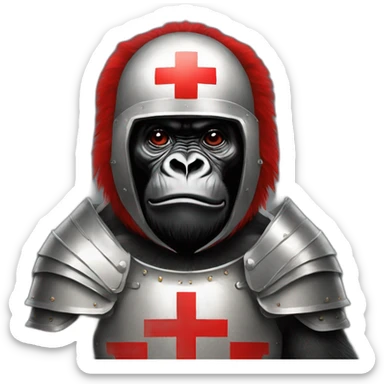 Gorilla wearing a Crusader armor with the holy red Cross sticker