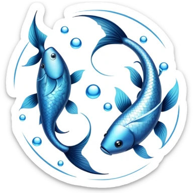 The zodiac symbol Pisces. Two fish in a “yin-yang” formation. One fish’s head is by the other fish’s tail, and vice versa forming a hoop sticker
