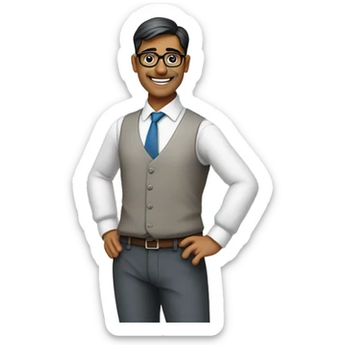 A photo of a well-dressed Indian male teacher with a confident smile stands on the image's right side.

He is wearing a formal shirt and glasses. 

The overall design maintains a professional and educational atmosphere. sticker