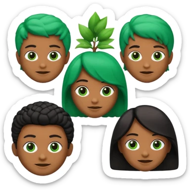 Crie um Memoji/emoji em estilo 3D, com pele verde, expressão assustada, olhos grandes castanhos, sem óculos. Cabelo curto e cacheado, bagunçado, de cor preta. Inclua pequenos detalhes como marcas sutis no rosto, mantendo o estilo cartoon da Apple. Use iluminação suave e fundo branco. sticker