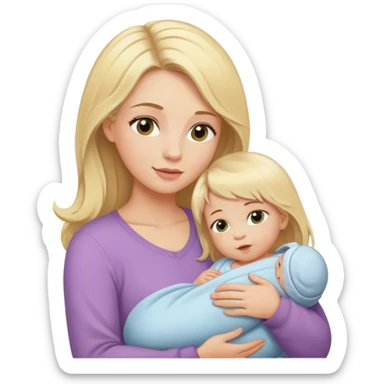 Blonde long hair mom with short hair newborn baby girl sticker