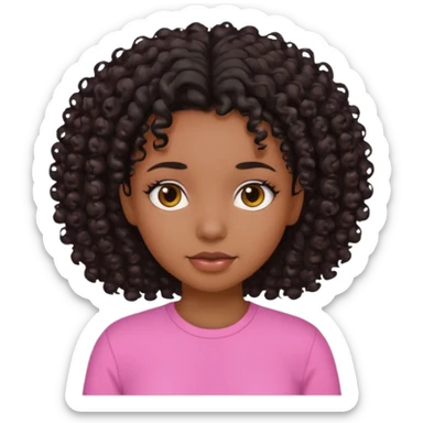 black girl with curly black hair and pink shirt sticker