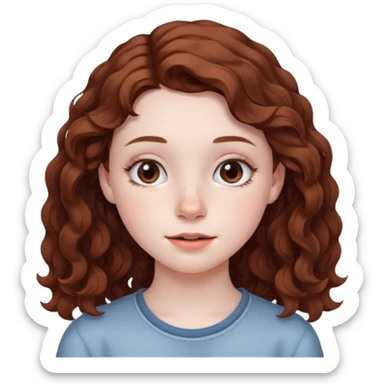 15 year old girl with pale skin, dark freckles, rosy cheeks, and wavy brown hair. sticker