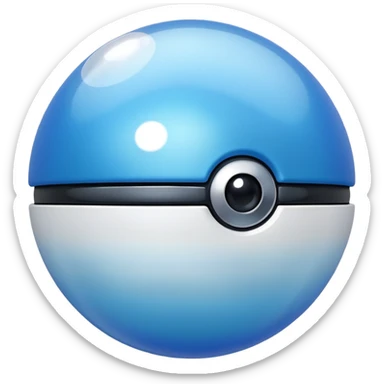 blue pokeball emoji, top half is a more saturated blue, bottom half is white, black stripe, with a white sheen, with a pearlescent finish, with a bubble effect sticker