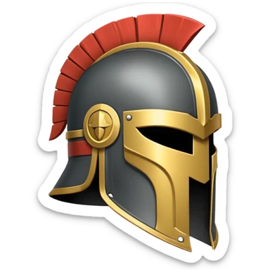A stylized Trojan helmet emblem shown in side profile, featuring a sleek, angular shape with a crest on top and a face guard extending downward. The helmet is dark gray with subtle metallic shading and a thin gold accent line.  sticker