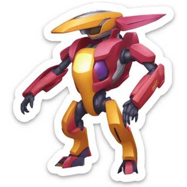 a Genesect-Raptor-Fakémon-Medabot-—hybrid with a futuristic visor-helmet full body sticker