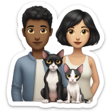 short black hair girl and white boy with their two sphynx cats sticker