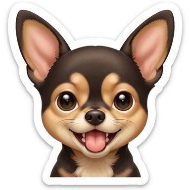 A high-resolution digital illustration of a cute black and tan chihuahua with big eyes yawning. portrait in a clean,realistic style sticker