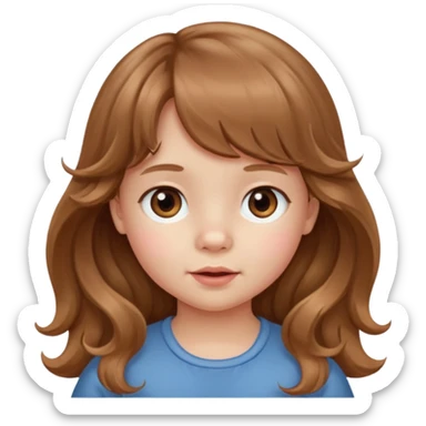 Please generate a portrait of a toddler with long, wavy, light brown hair and bangs.
 sticker