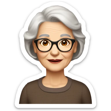 80 years old girl
Short straight brown hair with bob styling
light skin small square 
glasses with refined frame
Brown eyes with cat eye liner sticker