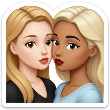 white girl and mixed white and black girl kissing sticker