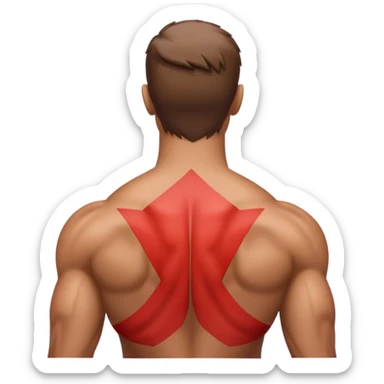 back of regular person with highlighted Red back muscles (latissimus dorsi, trapezius, rhomboid, etc) sticker