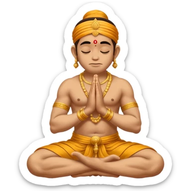 Hanuman ji seated and praying with close eyes with golden mukut and only in dhoti no upper wearings sticker