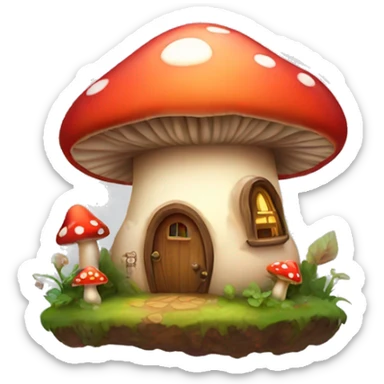 Make a logo of a cute mushroom house with a fairy poking out of it sticker