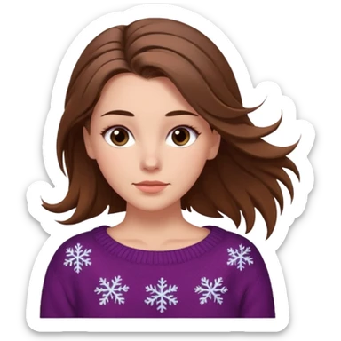 Chica blanca de pelo castaño ojos oscuros atractiva y con jersey de invierno pelo muy largo recogido con unos mechones saliendo sticker