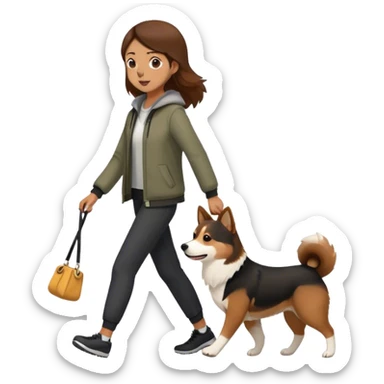 border collie dog and black shiba inu dog walking with his brown hair owner sticker