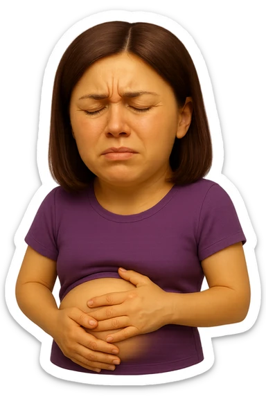 emoji stile iphone di donna con mal di pancia e pancia gonfia, iperrealistico 4k sticker