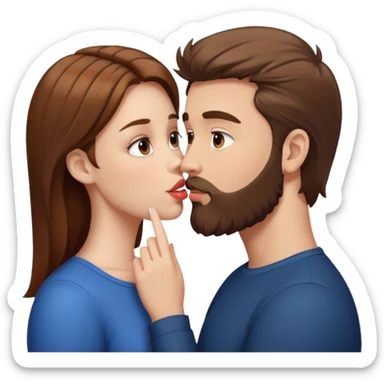 White man with brown hair and beard kissing lips with a white girl with brown hair sticker