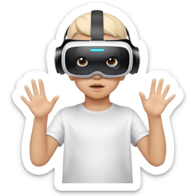 Child wearing virtual reality glasses, with a curious and engaged expression, exploring the digital world through VR technology. sticker