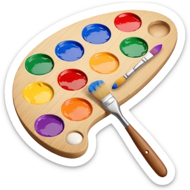 artist palette with colorful paints and a brush sticker