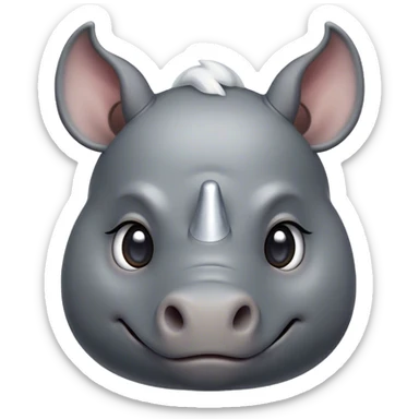 Cinematic Cute Rhinoceros Portrait Emoji, Head tilted playfully and inquisitively, featuring a rugged, glossy slate-gray hide with a gentle, rounded white horn and round, sparkling eyes filled with curious wonder, Simplified yet irresistibly adorable features, highly detailed, glowing with a warm, friendly glow, high shine, affectionate and mighty, stylized with a touch of ancient charm, bright and endearing, soft glowing outline, capturing the essence of a mischievous yet loving rhinoceros, so playful it feels like it could stomp out of the screen and into your arms! sticker
