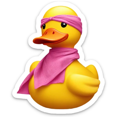 side view of yellow rubber duck with a pink bandana doing yoga sticker