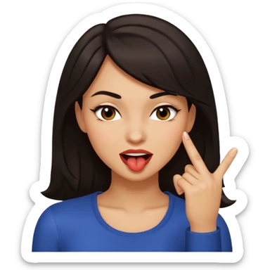 black slighty browin hair light brown skin woman, flirtatious gesture, biting her finger and winking emoji sticker