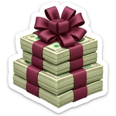 stack of flying money wrapped ina burgundy bow sticker