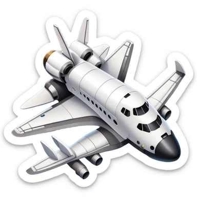 An icon featuring a space shuttle and an airplane against a starry sky, symbolizing aerospace technology. The design includes rocket boosters and satellite orbits, representing the exploration of space and advanced aviation. Transparent background sticker