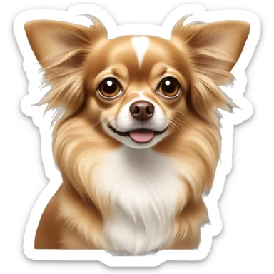 brown long haired chihuahua with white tufts on chest and cropped ears  sticker