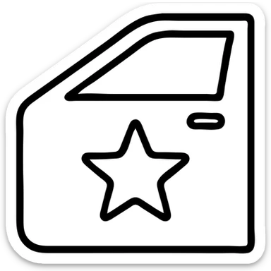 outlined icon of a gold star on the glossy black body of a premium car, clean lines, subtle reflections, modern and simple sticker