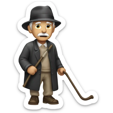 Old man waking with cane sticker