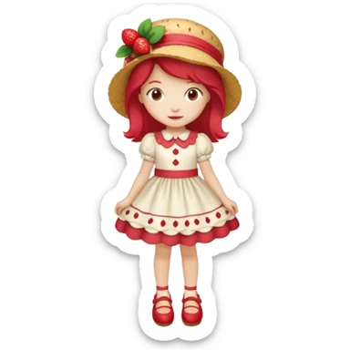 pretty and cute modern day strawberry shortcake full body with red shoes emoji sticker