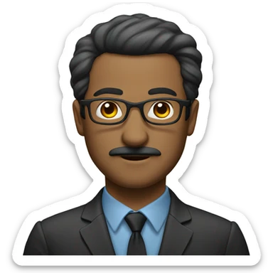 Man with mustache and receding hairline with hair on the sides wearing glasses sticker