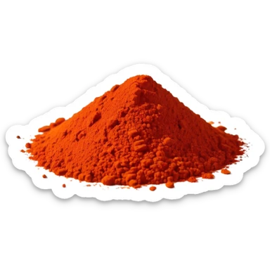 small pile of ground paprika, bright red-orange, finely ground, uneven surface, some specks at the base, dry matte, rich color, minimal, no faces sticker