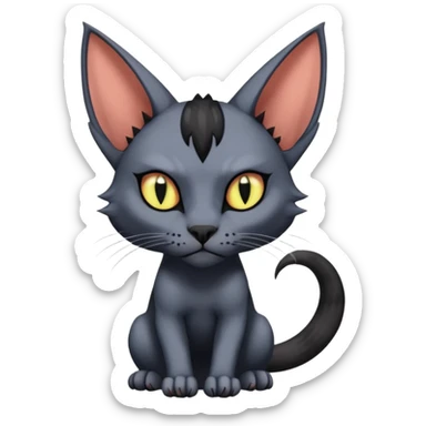 Black edgy Bastet-Noibat-Torracat-Sphynx-Lykoi-Caracal-cat-Fakemon-fusion-hybrid-creature sticker