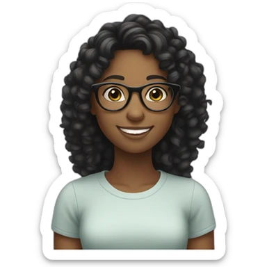 smiling black teenager girl with long black curly hair and round glasses sticker