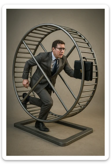 uomo che corre dentro la ruota del criceto come un circolo vizioso immagine realistica sticker