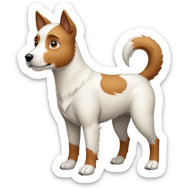 a full body large white parson russell looking dog the size of a kelpie with light brown ears and a light brown patch on one eye and a large snout sticker