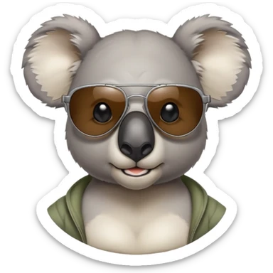 anthropomorphised koala, head and shoulders, casual clothing, dark sunglasses, fierce expression sticker