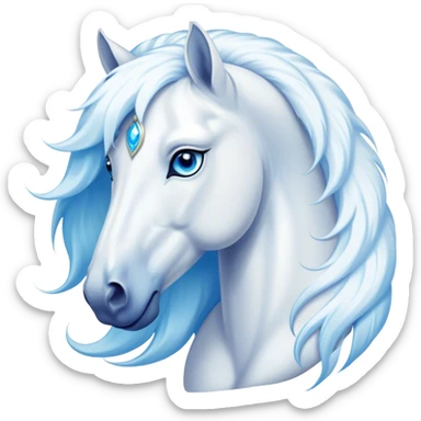 Cinematic Elegant White Horse Portrait Emoji, Head held high with a serene, graceful gaze, showcasing a magnificent pure white fur with a radiant shimmer, flowing mane and tail, and luminous blue eyes that exude beauty and grace, Simplified yet majestically refined features, highly detailed, glowing with a soft, ethereal light, high shine, poised and breathtaking, stylized with an air of pure elegance, capturing the essence of a stunning and graceful steed, so beautiful it feels like it could gallop out of the screen with effortless charm! sticker