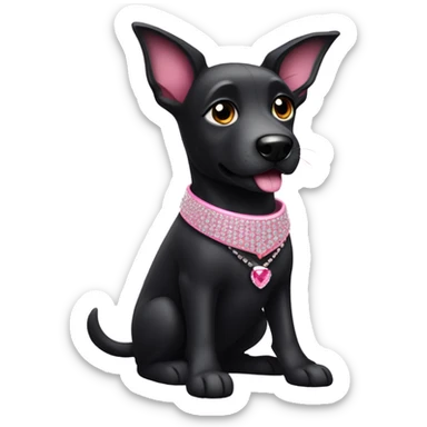 Black dog with a pink collar with diamonds on and pointy ears  sticker