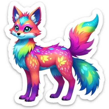 Neon-colored multi-colored cool Falvie-Fionbri-creature-sparkle-fursona, full body, with random markings sticker