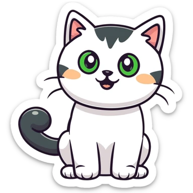 tricolor fluffy cat with big green eyes giving thumbs up sticker