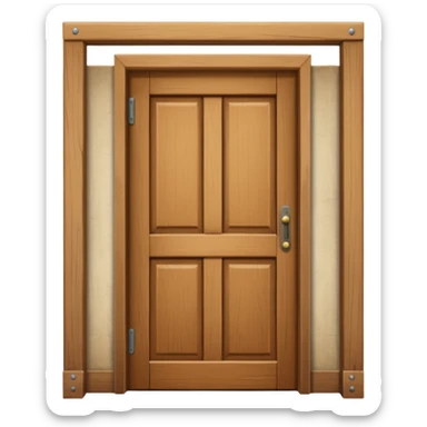 a wooden door that is wide open. The door is not closed, it is open! The door frame is simple and matches the wood tone of the door. sticker