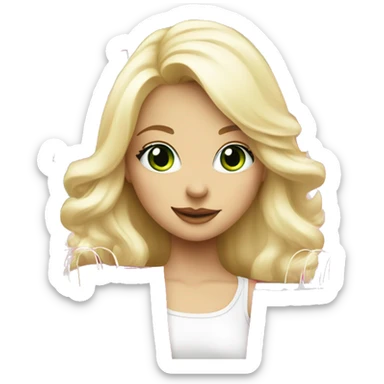 cute platinum blonde with green eyes surrounded by pink shopping bags sticker